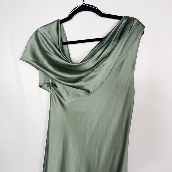 Significant Other US Size 10 Fern Green Olinda Dress Maxi One Shoulder Draping - Picture 10 of 16